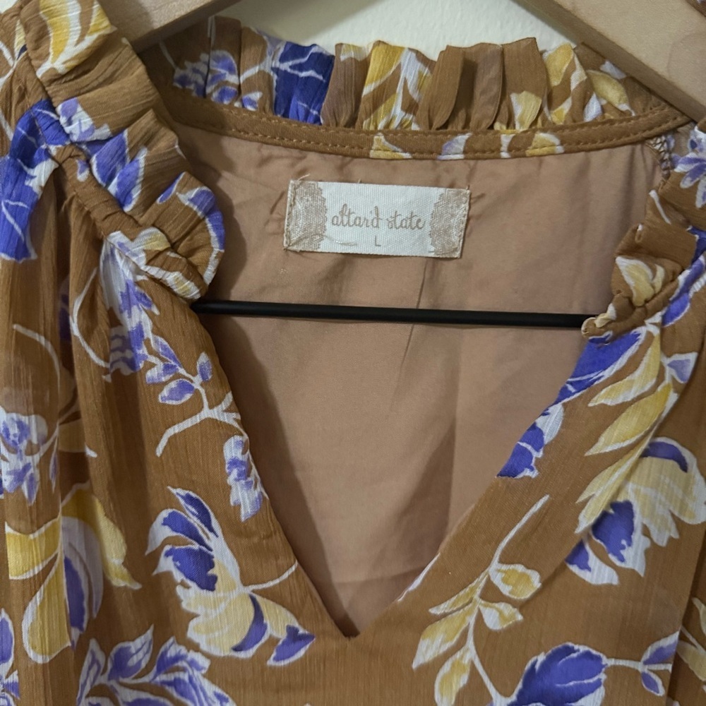 Altar'd State Womens Neutral Floral Long Sleeve Dress Size Large Fall - Picture 2 of 8